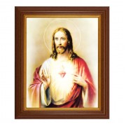 10 1/2" x 12 1/2" Walnut Finish Beveled Frame with 8" x 10" Sacred Heart of Jesus Textured Art