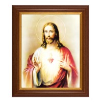 10 1/2" x 12 1/2" Walnut Finish Beveled Frame with 8" x 10" Sacred Heart of Jesus Textured Art