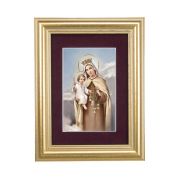 5 1/4" x 6 3/4" Gold Leaf Frame-Burgundy Matte with a 2 1/2" x 3 3/4" Our Lady of Mount Carmel Print