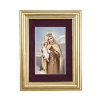 5 1/4" x 6 3/4" Gold Leaf Frame-Burgundy Matte with a 2 1/2" x 3 3/4" Our Lady of Mount Carmel Print