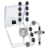 St. Benedict Black Wood Rosary with Pater Beads Boxed