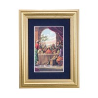 5 1/4" x 6 3/4" Gold Leaf Frame-Navy Blue Matte with a 2 1/2" x 3 3/4" Last Supper Print 5 1/4" x 6 3/4" Gold Leaf Frame-Navy Blue Matte with a 2 1/2" x 3 3/4" Last Supper Print