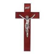 9" Dark Cherry Wood Crucifix with Antiqued Fine Pewter Corpus