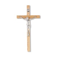 10" Oak Wood Cross with a Fine Pewter Corpus