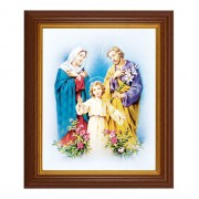 10 1/2" x 12 1/2" Walnut Finish Beveled Frame with 8" x 10" The Holy Family Textured Art