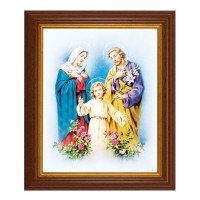 10 1/2" x 12 1/2" Walnut Finish Beveled Frame with 8" x 10" The Holy Family Textured Art