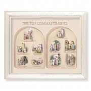 9 1/2" x 11 1/2" White Pearlescent Frame with an 8" x 10" Ten Commandments Print
