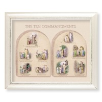 9 1/2" x 11 1/2" White Pearlescent Frame with an 8" x 10" Ten Commandments Print