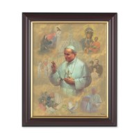 10" x 12" Walnut Frame with Gold Inside Lip and a 8" x 10" St. John Paul II Print