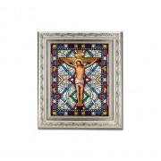 8.25" x 10.25" Silver Ornate Frame with a 6" x 8" Crucifixion Textured Glass Artwork