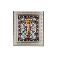 8.25" x 10.25" Silver Ornate Frame with a 6" x 8" Crucifixion Textured Glass Artwork