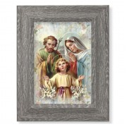 7 1/2" x 9 1/2" Grey Weathered Frame with The Holy Family Artwork on Wood Plaque