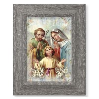 7 1/2" x 9 1/2" Grey Weathered Frame with The Holy Family Artwork on Wood Plaque