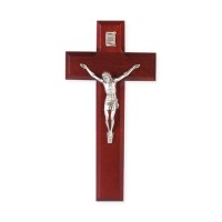 8" Dark Cherry Cross with Antiqued Fine Pewter Corpus