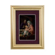 5 1/4" x 6 3/4" Gold Leaf Frame-Burgundy Matte with a 2 1/2" x 3 3/4" Holy Family Print