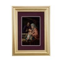5 1/4" x 6 3/4" Gold Leaf Frame-Burgundy Matte with a 2 1/2" x 3 3/4" Holy Family Print 5 1/4" x 6 3/4" Gold Leaf Frame-Burgundy Matte with a 2 1/2" x 3 3/4" Holy Family Print