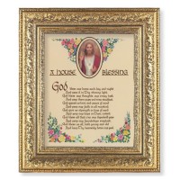 12 1/2" x 14 1/2" Ornate Gold Leaf Antique Frame with 8" x 10" A House Blessing Print