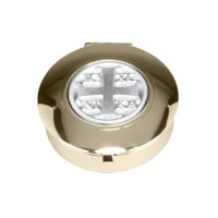 1 1/2" Diameter 1/2" Deep 24kt Gold Plated "Christ Victory" Pyx. Holds Six to Nine Hosts 1 1/2" Diameter 1/2" Deep 24kt Gold Plated "Christ Victory" Pyx. Holds Six to Nine Hosts
