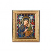8 1/4" x 10 1/4" Gold Ornate Frame with a 6" x 8" Our Lady of Perpetual Help Textured Glass Artwork
