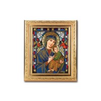 8 1/4" x 10 1/4" Gold Ornate Frame with a 6" x 8" Our Lady of Perpetual Help Textured Glass Artwork