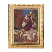 8 1/4" x 10 1/4" Gold Ornate Frame with a 6" x 8" Hook: The Good Shepherd Print