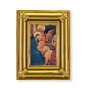 3 1/2" x 4 1/2" Gold Frame with Fleur de lis corners and a Christmas Nativity Holy Family print