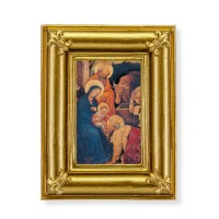 3 1/2" x 4 1/2" Gold Frame with Fleur de lis corners and a Christmas Nativity Holy Family print
