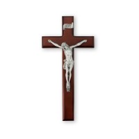 11" Dark Cherry Cross with Fine Pewter Corpus