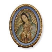 5 1/2" x 7 1/2" Oval Gold-Leaf Frame with a Our Lady of Guadalupe Print