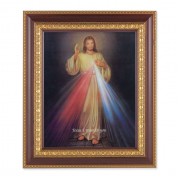 11 1/2" x 13 1/2" Cherry Frame with Gold Trim with an 8" x 10" Divine Mercy Print