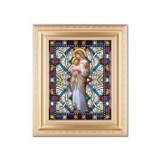 10 1/4" x 12 1/4" Satin Gold Frame with an 8" X 10" Divine Innocence Liturgical Glass Art