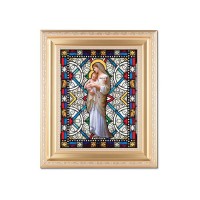 10 1/4" x 12 1/4" Satin Gold Frame with an 8" X 10" Divine Innocence Liturgical Glass Art