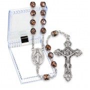 Copper Metallic Glass Fire Polished Bead Rosary, Boxed