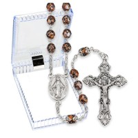 Copper Metallic Glass Fire Polished Bead Rosary, Boxed