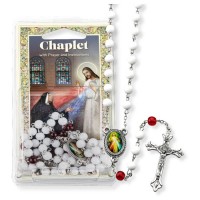 Divine Mercy Chaplet - White Glass Beads w/ Ruby Accented Our Father Beads