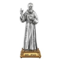 4 1/2" Pewter Saint Padre Pio Statue Gift Boxed