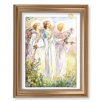 13 1/2" x 16 9/16" Gold Leaf Antique Finished Frame with 11" x 14" Three Angels Textured Art