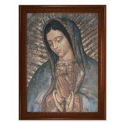 23.5" x 31" Walnut Finished Beveled Frame with 19" x 27" Our Lady of Guadalupe Canvas Artwork