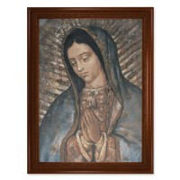 23.5" x 31" Walnut Finished Beveled Frame with 19" x 27" Our Lady of Guadalupe Canvas Artwork