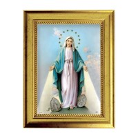 6 3/4" X 8 3/4" Gold Leaf Finish Frame with 5" X 7" Our Lady of Miraculous Medal Textured Art