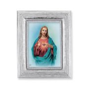 3 3/4" x 4 1/2" Silver Frame with a Sacred Heart Print