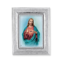 3 3/4" x 4 1/2" Silver Frame with a Sacred Heart Print
