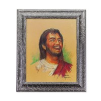 10 1/2" x 12 1/2" Grey Oak Finish Frame with an 8" x 10" Laughing Jesus Print