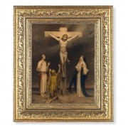 12 1/2" x 14 1/2" Ornate Gold Leaf Antique Frame with 8" x 10" Chambers: Crucifixion Print
