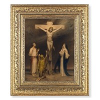 12 1/2" x 14 1/2" Ornate Gold Leaf Antique Frame with 8" x 10" Chambers: Crucifixion Print