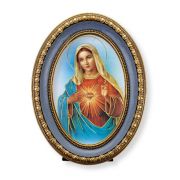 5 1/2" x 7 1/2" Oval Gold-Leaf Frame with a Immaculate Heart of Mary Print