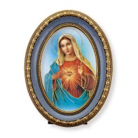 5 1/2" x 7 1/2" Oval Gold-Leaf Frame with a Immaculate Heart of Mary Print
