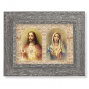7 1/2" x 9 1/2" Grey Weathered Frame with The Sacred Hearts Artwork on Wood Plaque