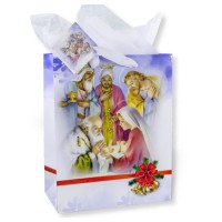 10pk - Gift Bag with Tissue Paper Nativity with Kings Large 15" x 12" inc of 10