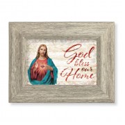 6 1/2" x 8 1/2" Grey Weathered Frame with Sacred Heart - Home Blessing Artwork on Wood Plaque